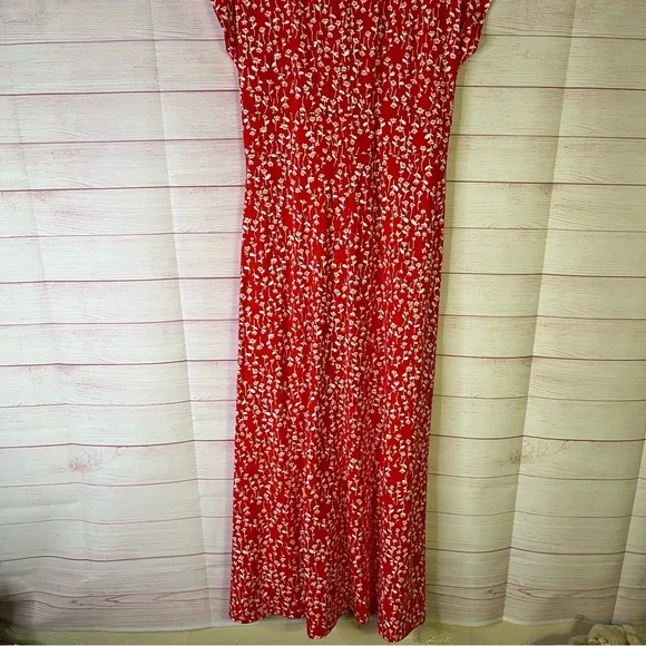 Lands End Red Floral Twist Front Floral Maxi Dress Size Large - Picture 9 of 10